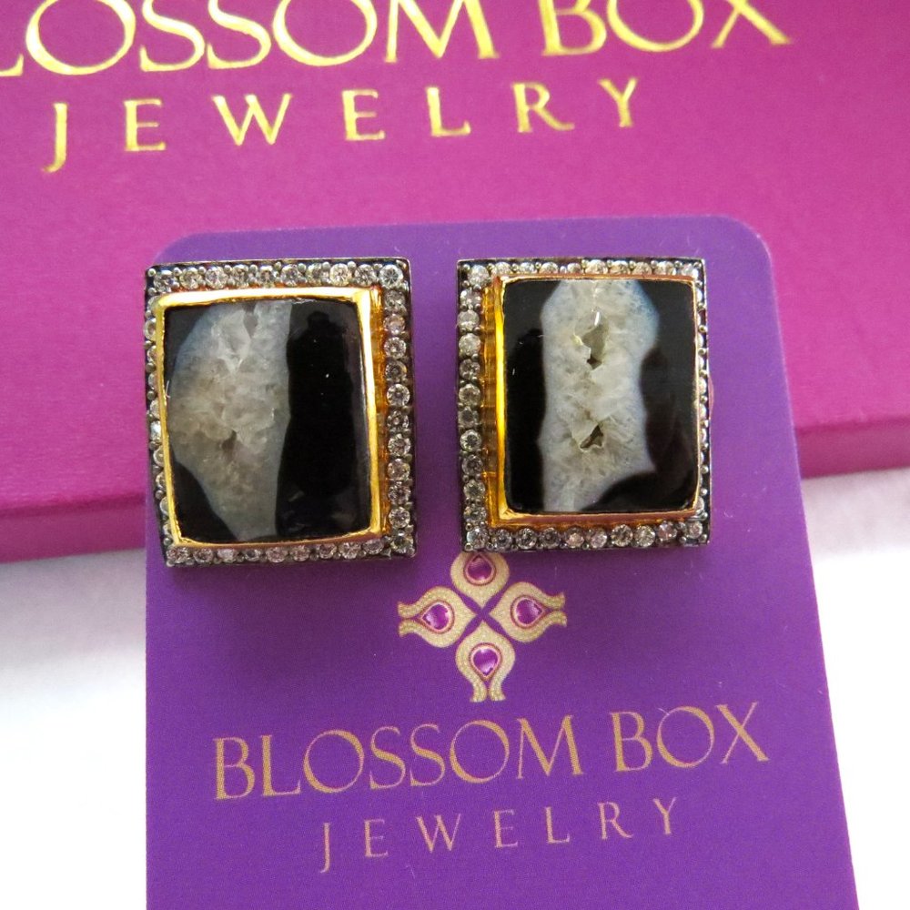 Blossom Box Black Druzy/Polki Stone Earrings